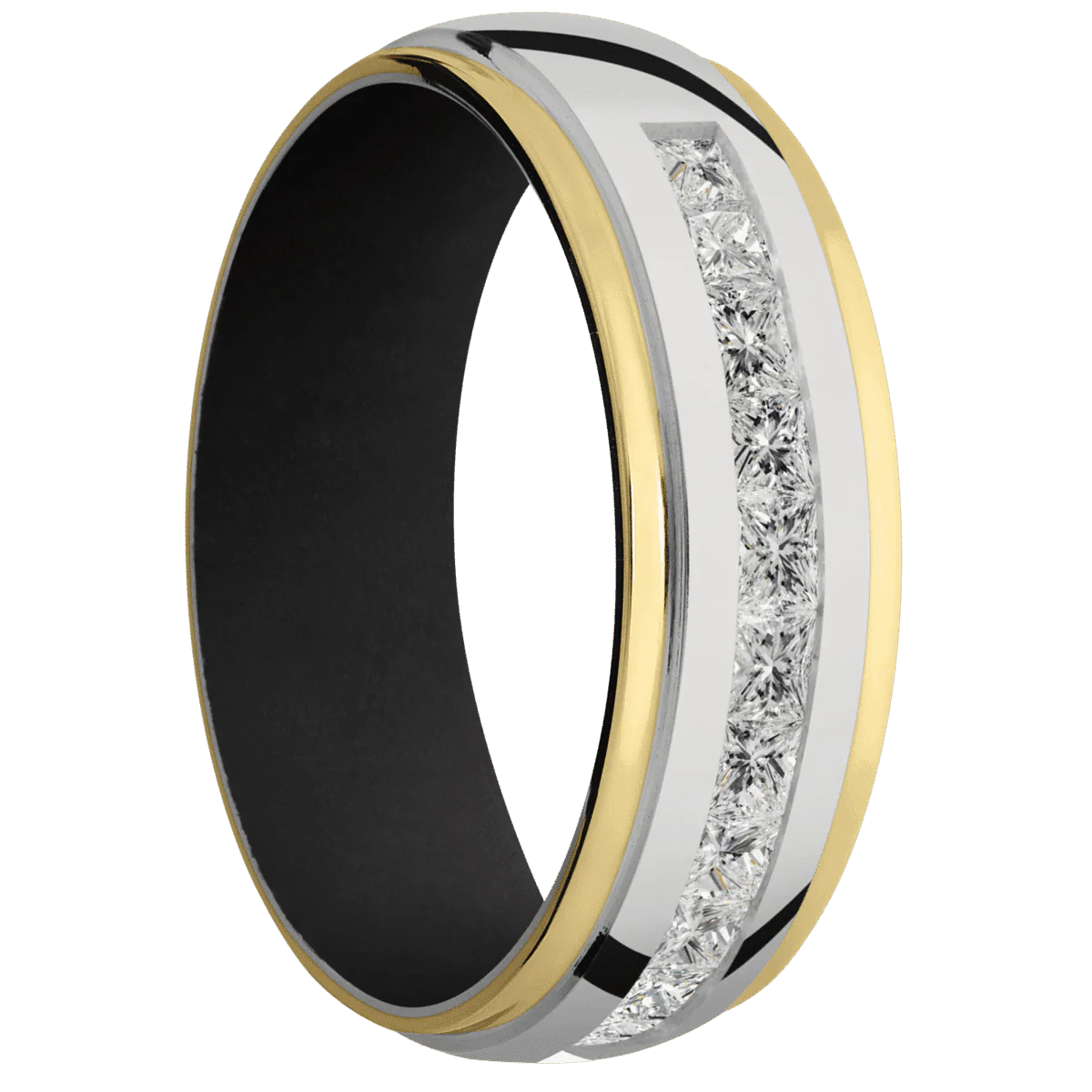 14K White Gold + Polish , Polish Finish + Black