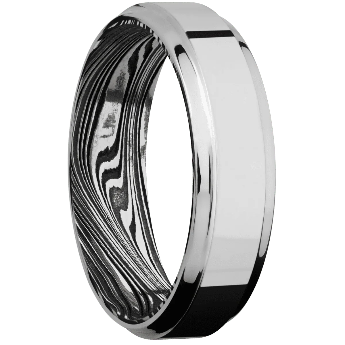 14K White Gold + Polish , Polish Finish + Marble