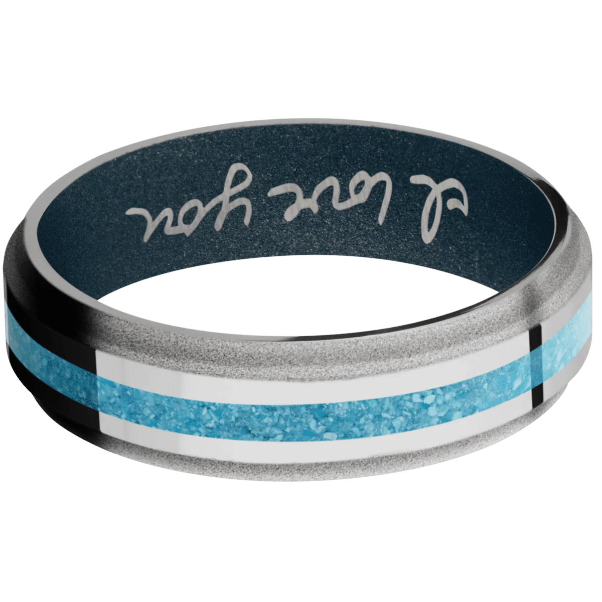 14K White Gold + Polish , Sand Finish + Blue Titanium - Image 3
