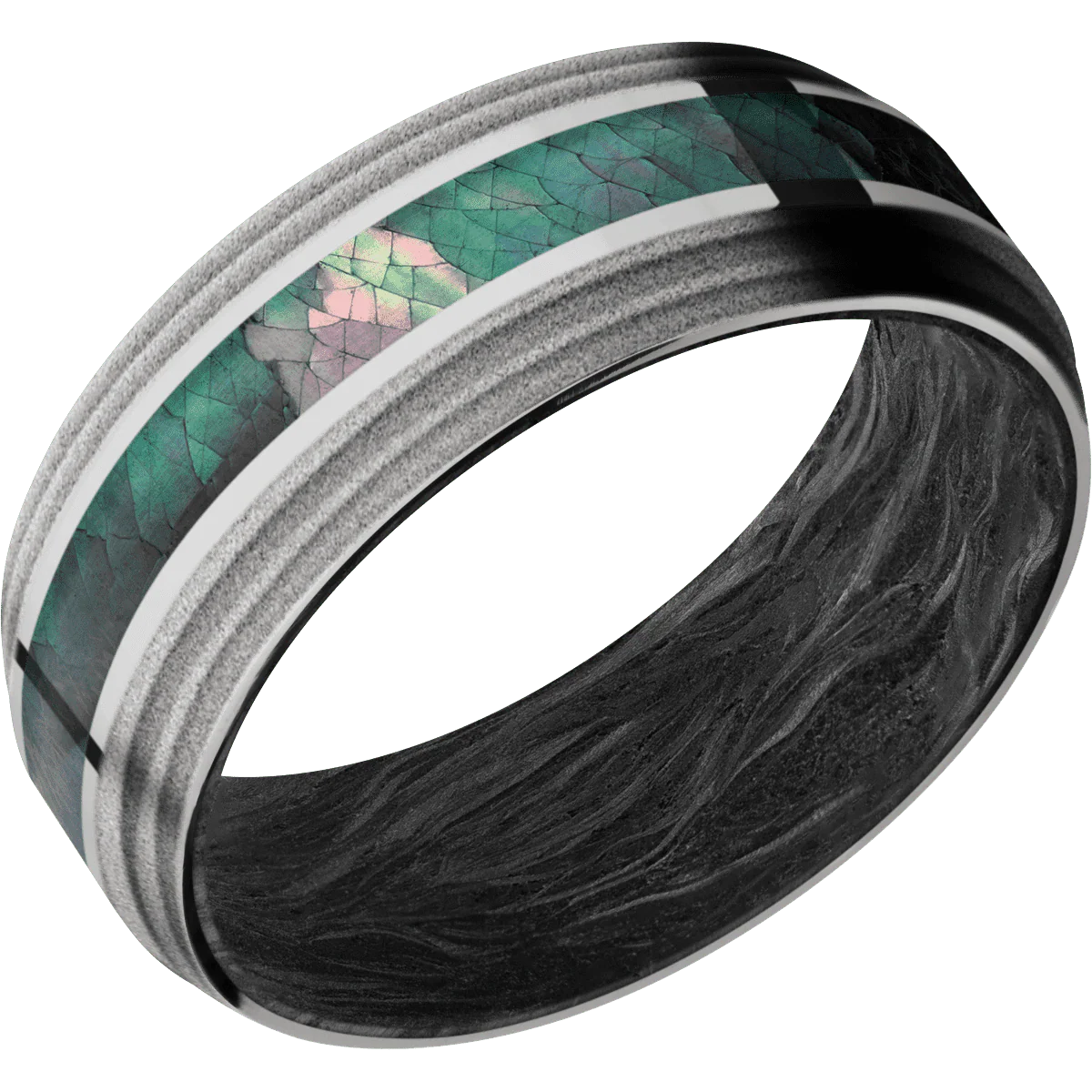 14K White Gold + Polish , Sand Finish + Forged Carbon Fiber - Image 2
