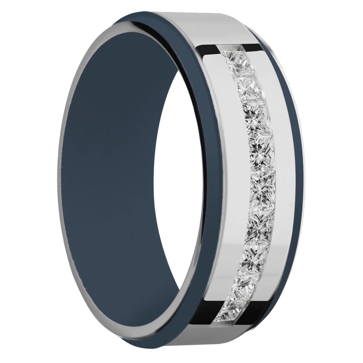 14K White Gold + Polish , Satin Finish + Navy Blue