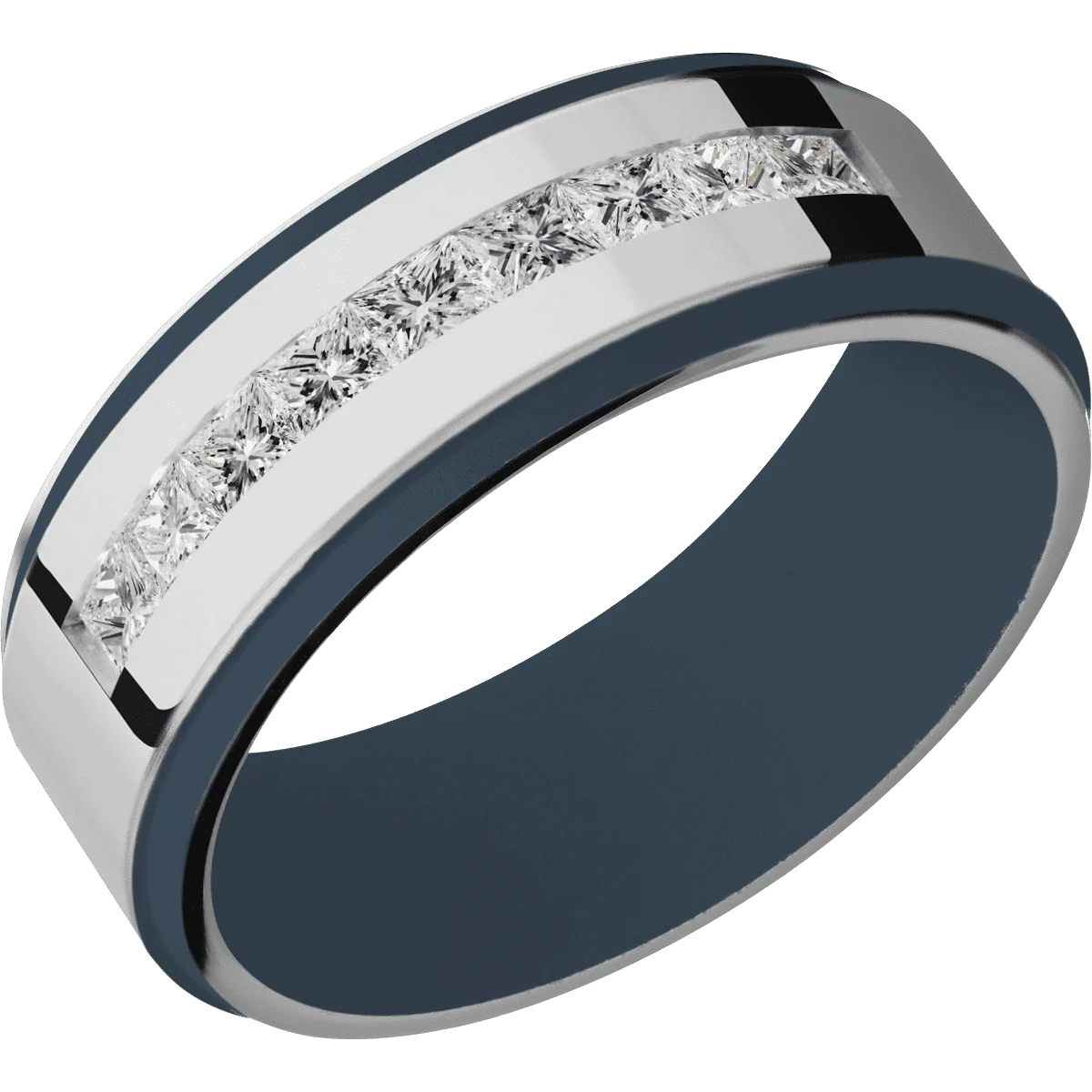 14K White Gold + Polish , Satin Finish + Navy Blue - Image 2
