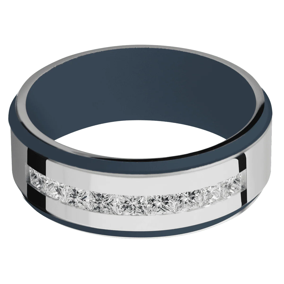 14K White Gold + Polish , Satin Finish + Navy Blue - Image 3