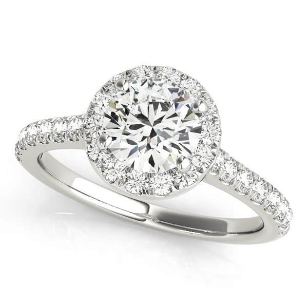 14K White Gold Round Diamond Halo Engagement Ring