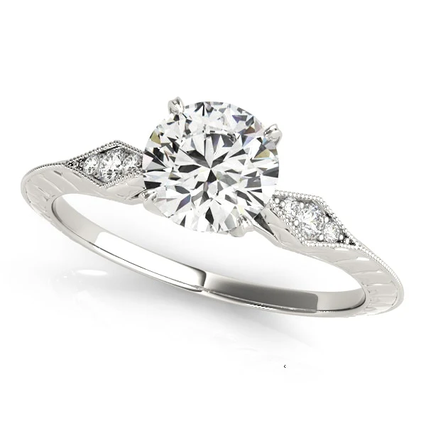 14K White Gold Round Diamond Vintage Engagement Ring