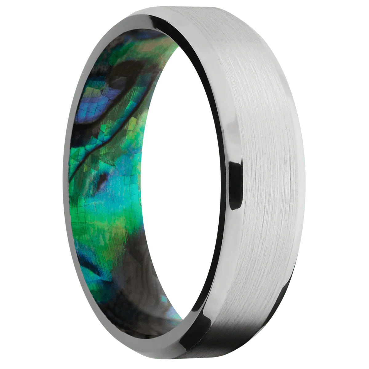 14K White Gold + Satin , Polish Finish + Abalone