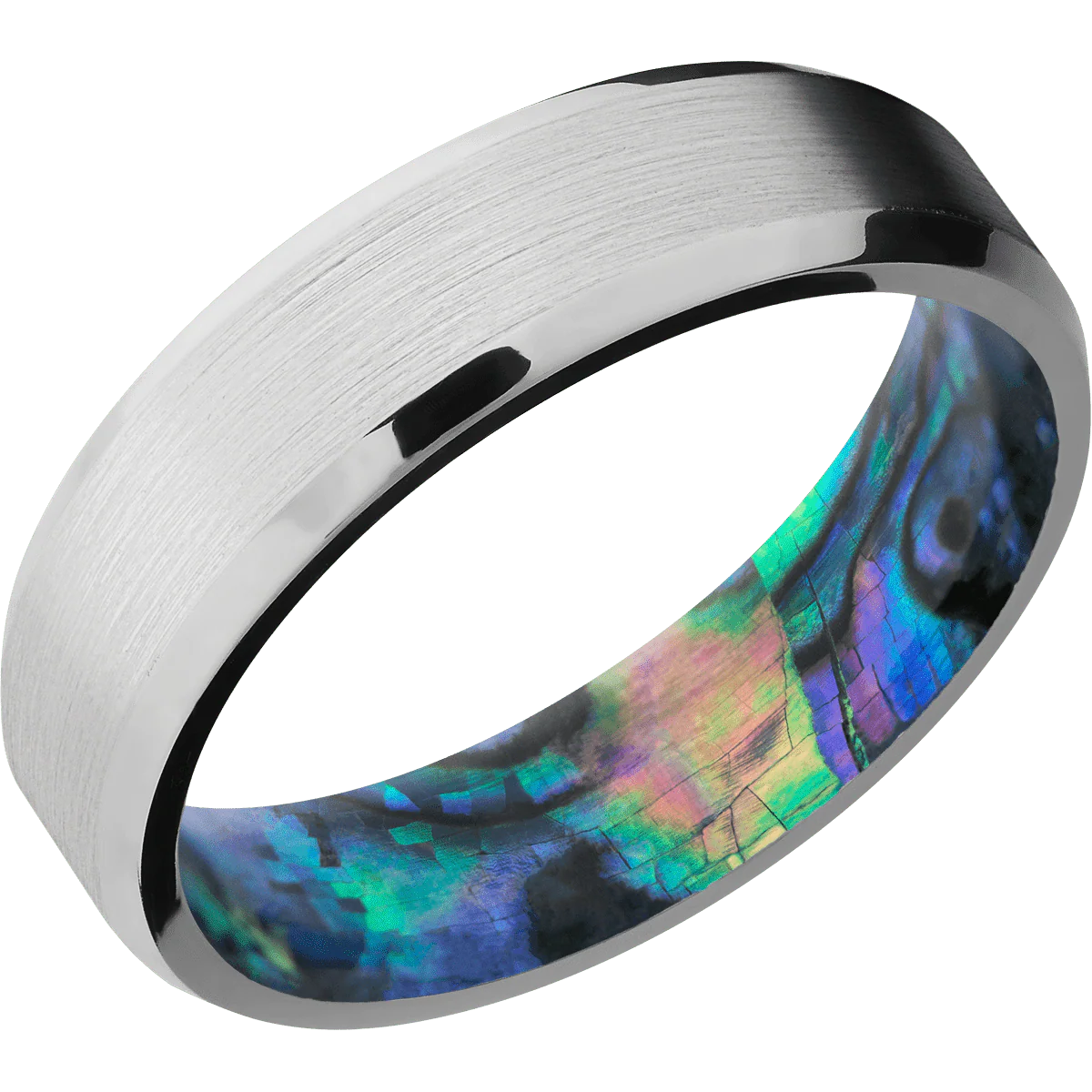 14K White Gold + Satin , Polish Finish + Abalone - Image 2