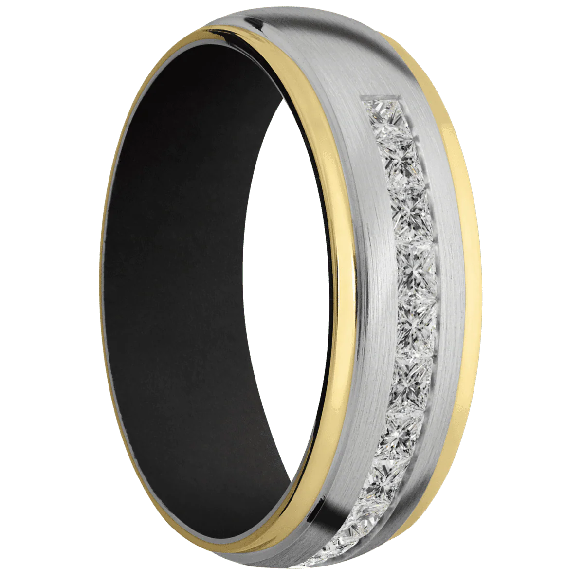14K White Gold + Satin , Polish Finish + Black