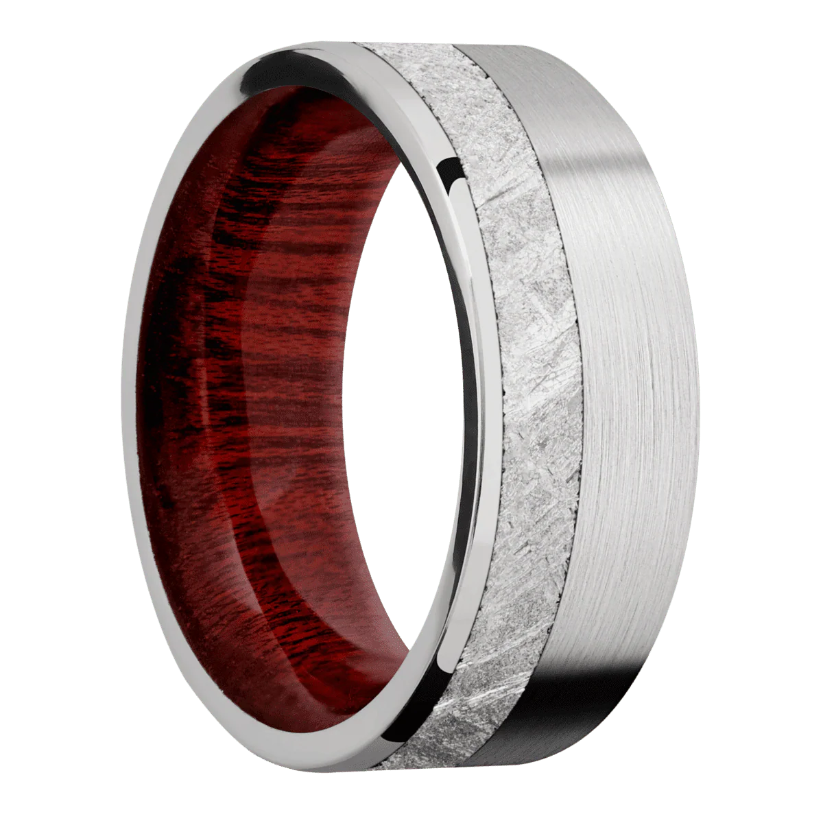 14K White Gold + Satin , Polish Finish + Blood Wood