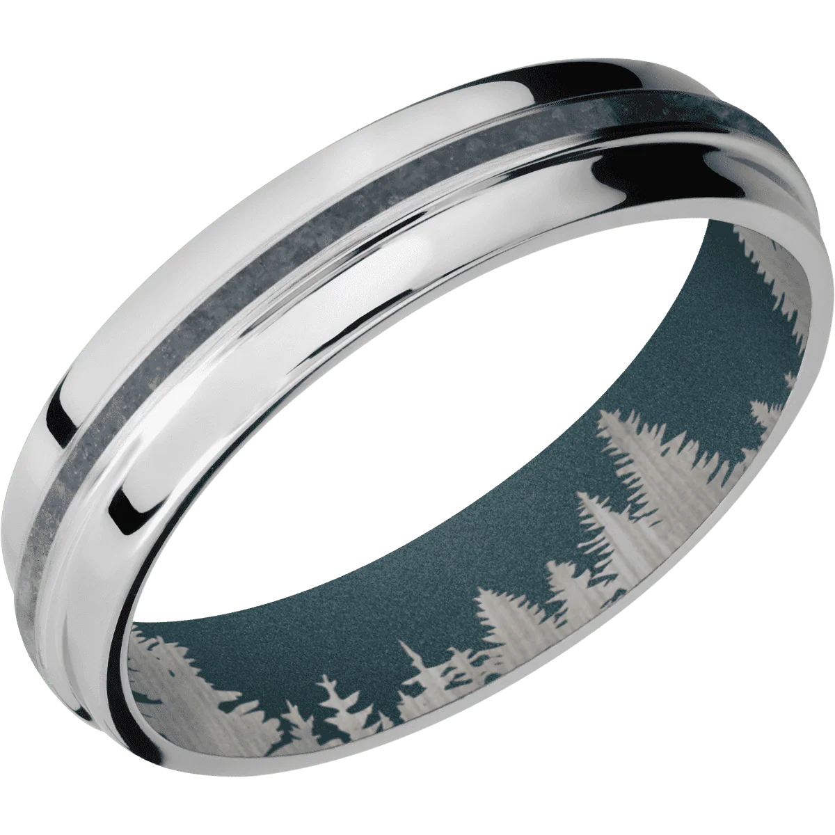 14K White Gold + Satin , Polish Finish + Blue Titanium - Image 2
