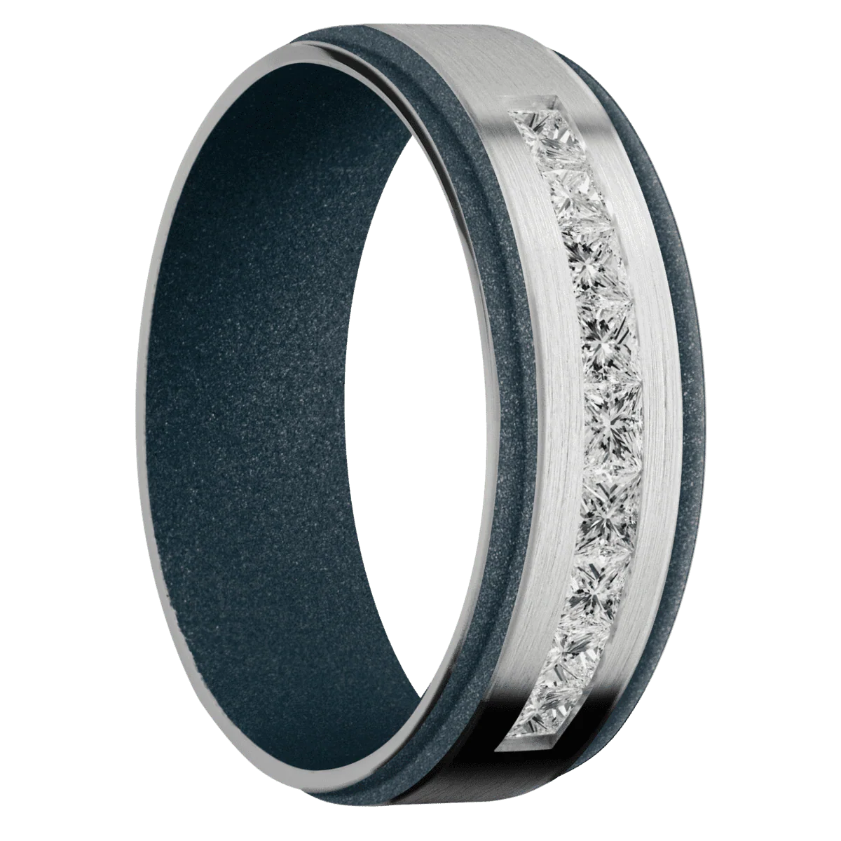 14K White Gold + Satin , Satin Finish + Blue Titanium