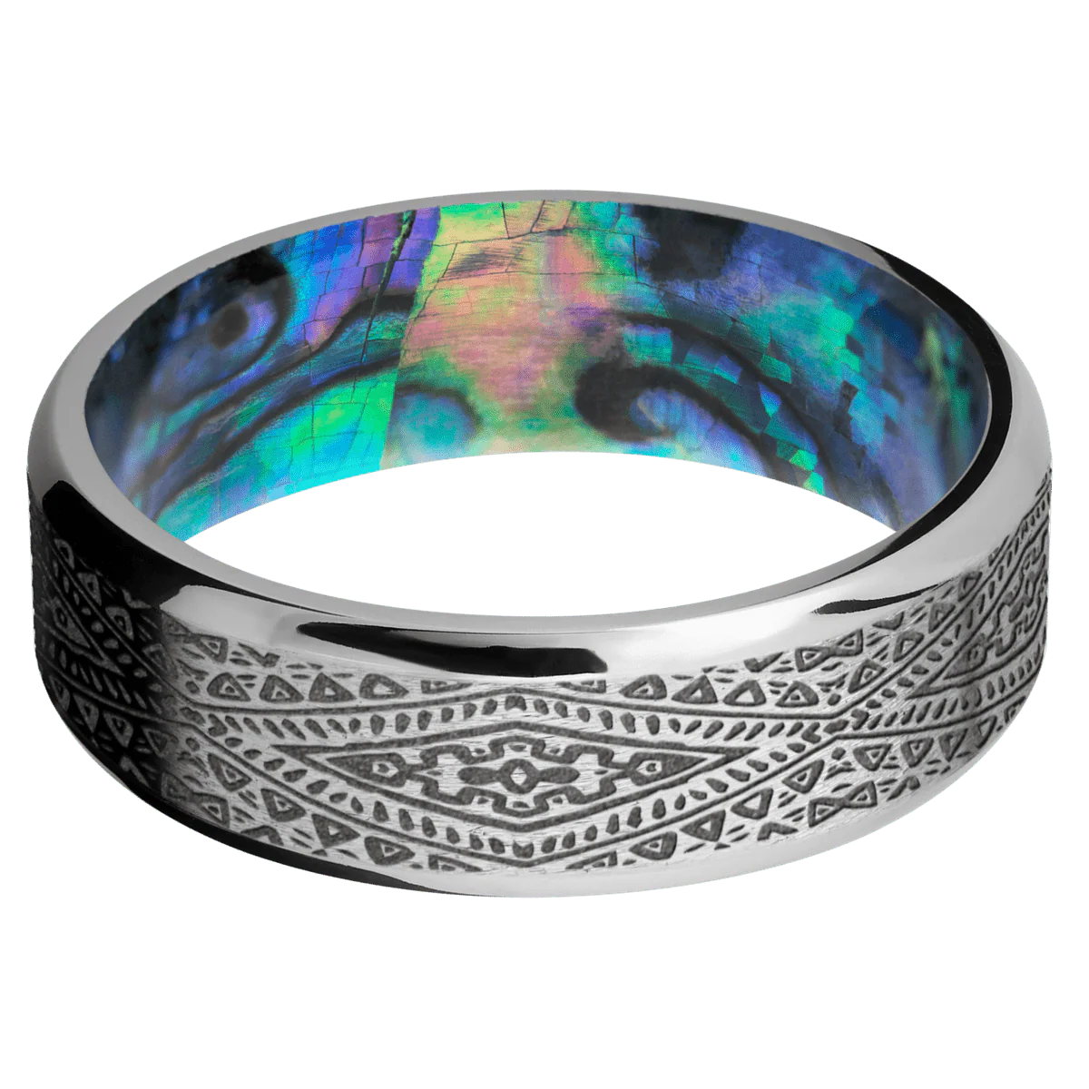 14K White Gold + Stone , Polish Finish + Abalone - Image 3