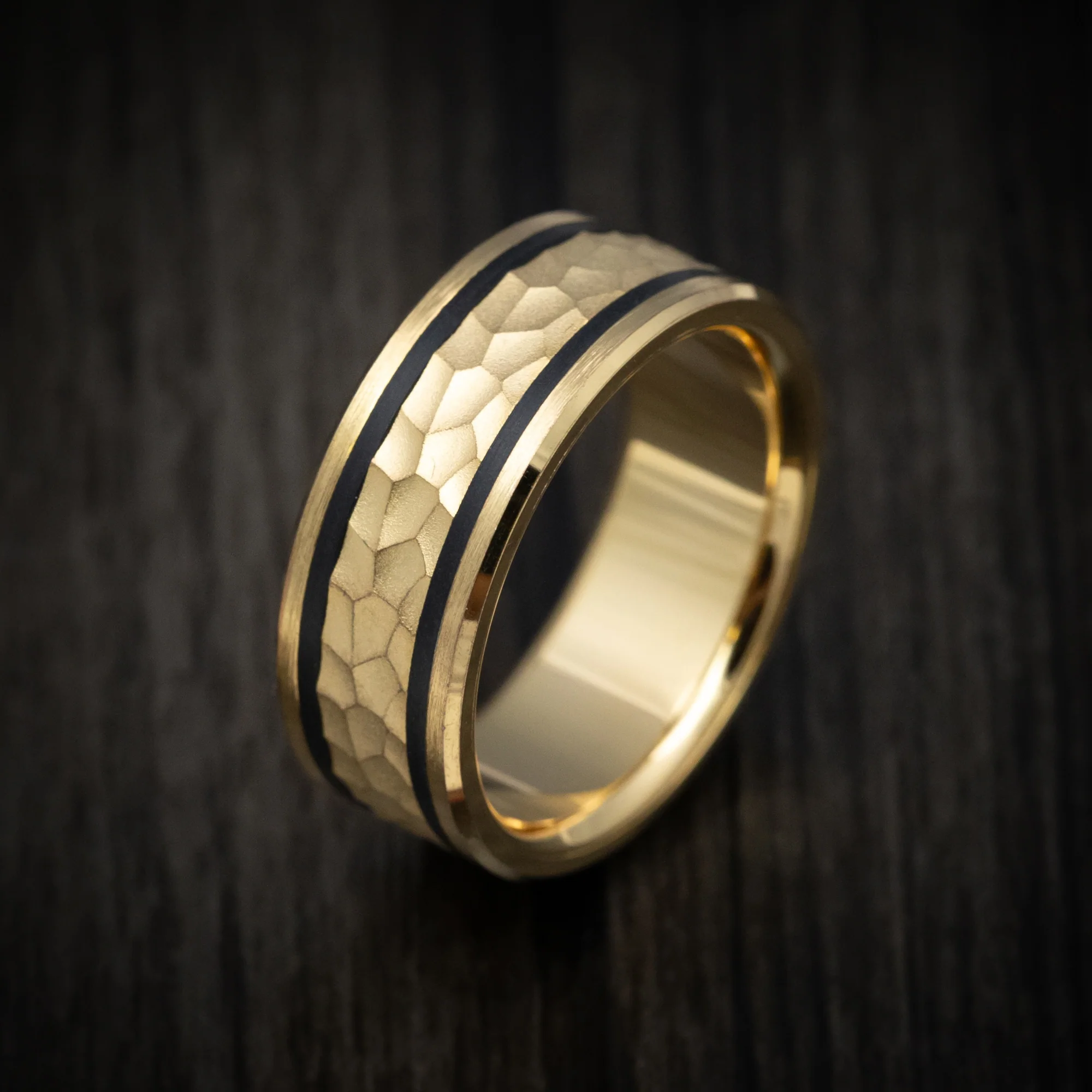 14K Yellow Gold and Carbon Fiber Men's Ring - Image 3