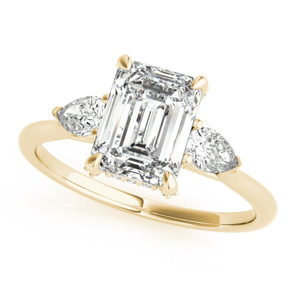 14K Yellow Gold Emerald Cut Diamond Three-Stone Engagement Ring