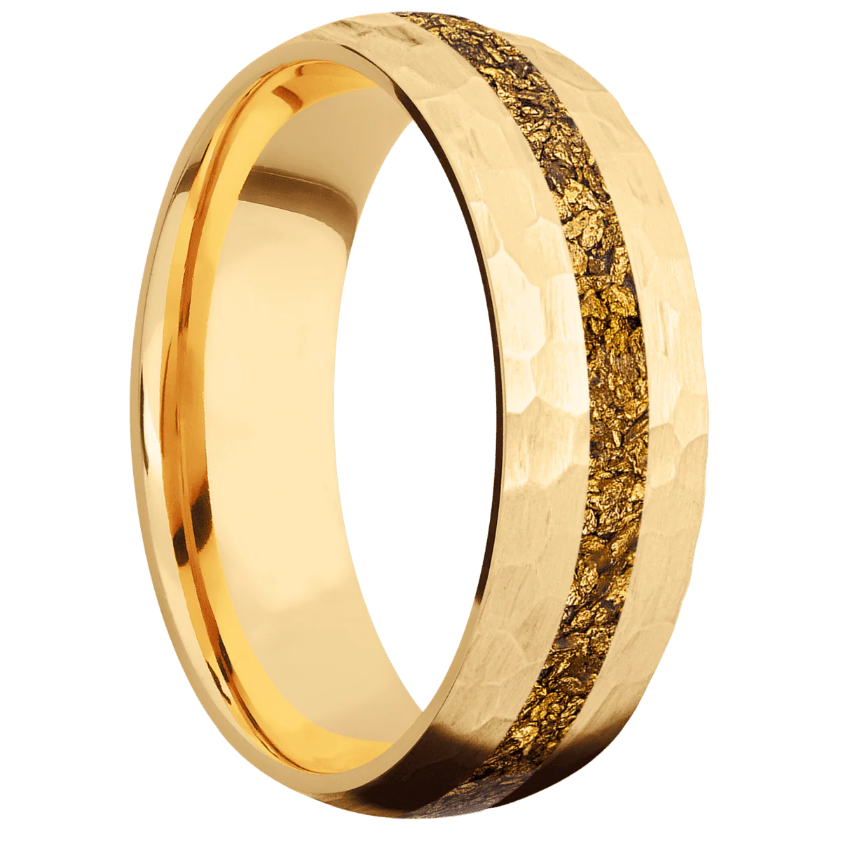 14K Yellow Gold + Hammer Finish