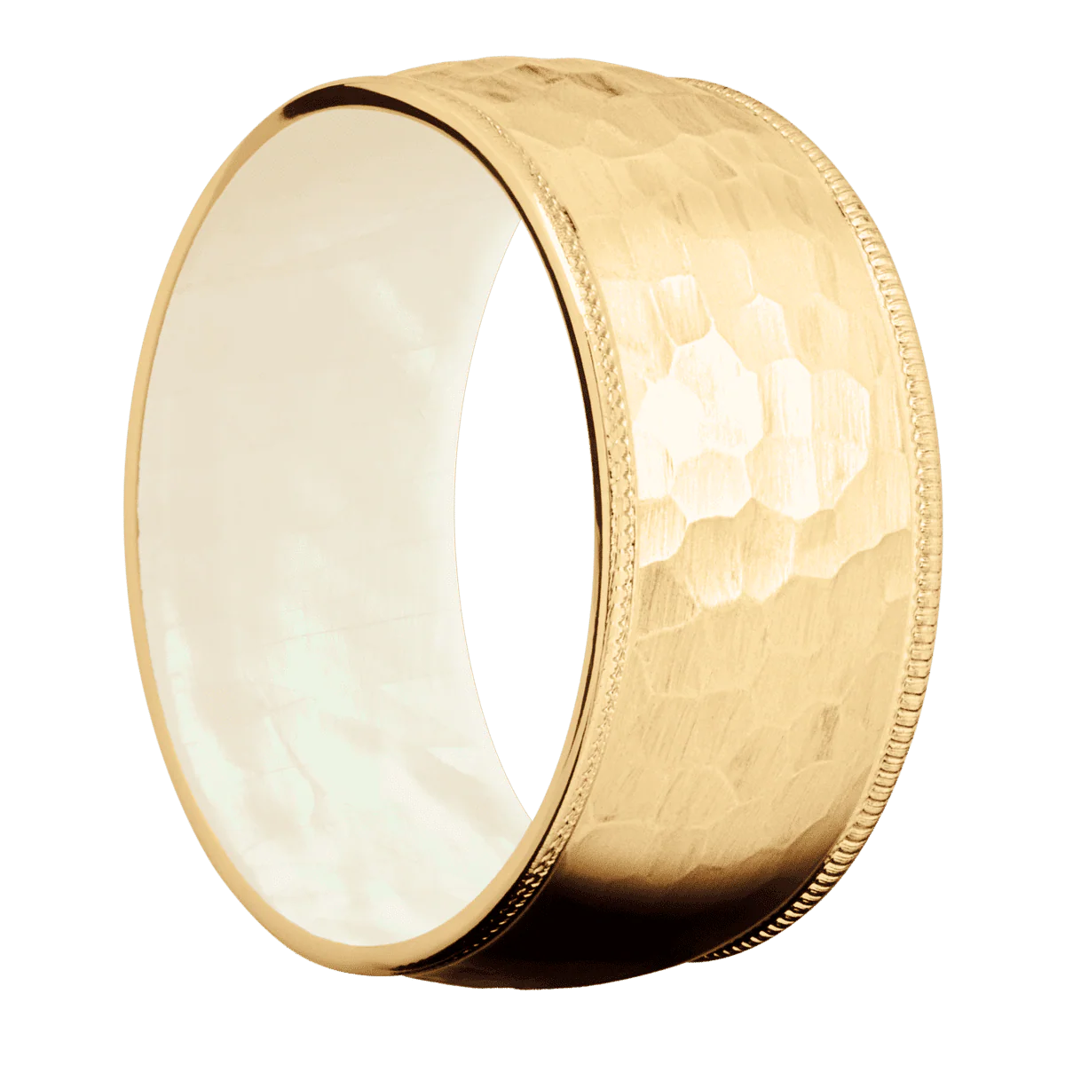 14K Yellow Gold + Hammer Finish + Freshwater Mother of Pearl