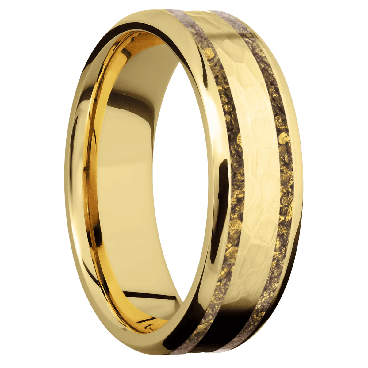 14K Yellow Gold + Hammer , Polish Finish