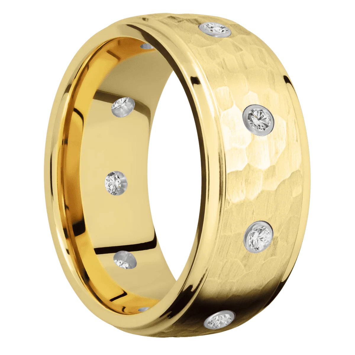 14K Yellow Gold + Hammer , Polish Finish