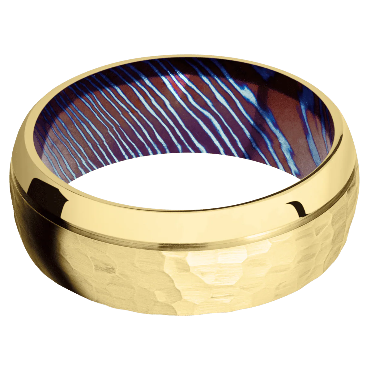 14K Yellow Gold + Hammer , Polish Finish + Titanium Damascus - Image 3