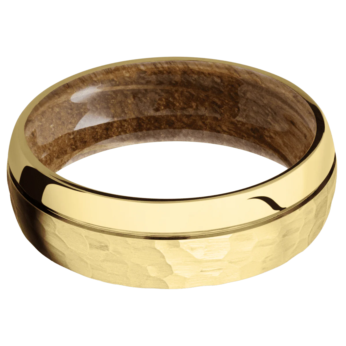 14K Yellow Gold + Hammer , Polish Finish + Whiskey Barrel - Image 3