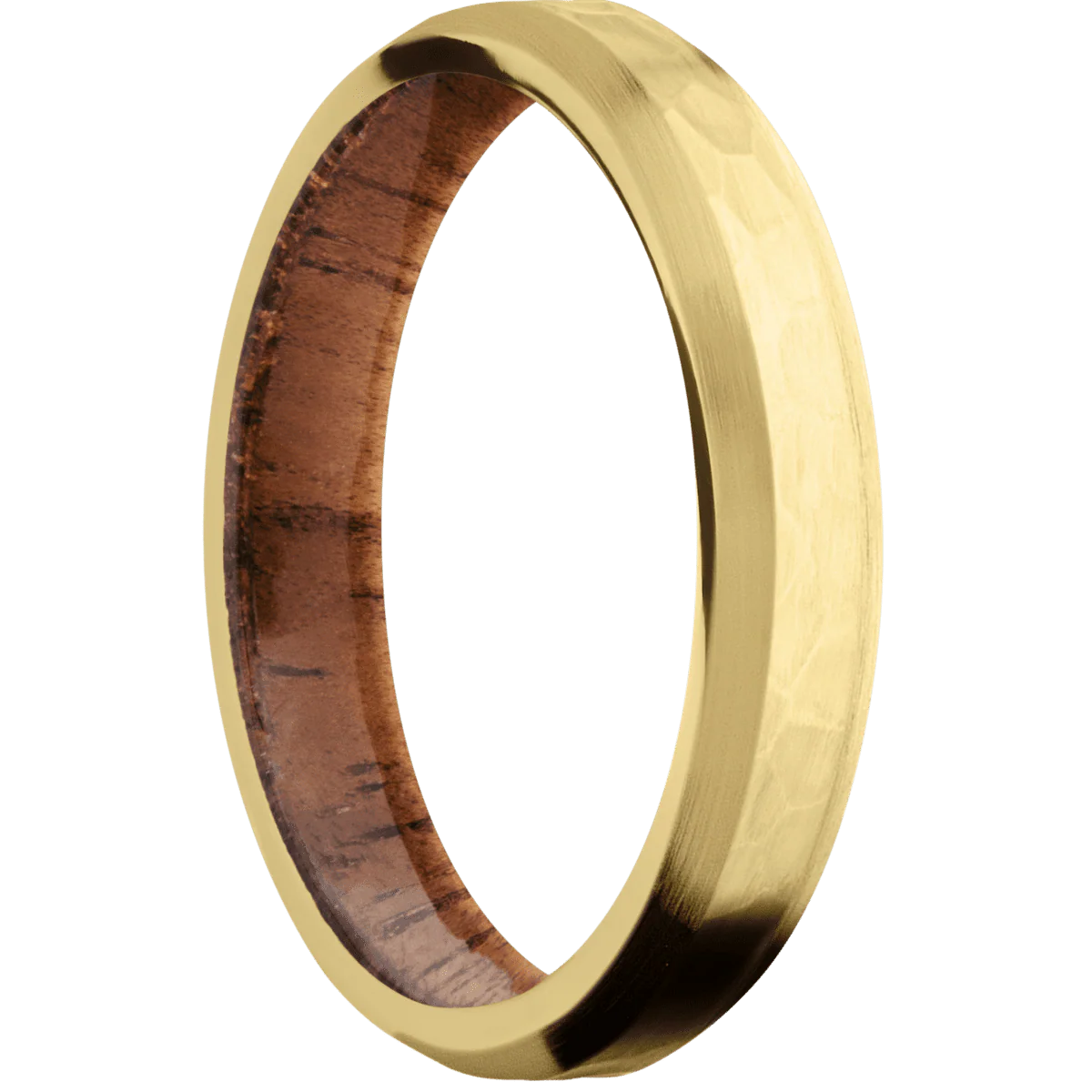 14K Yellow Gold + Hammer , Satin Finish + Koa