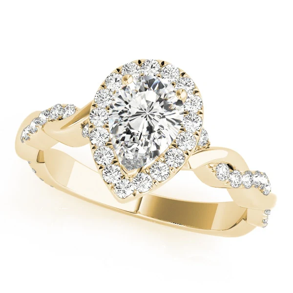 14K Yellow Gold Pear Halo Engagement Ring Semi-Mount