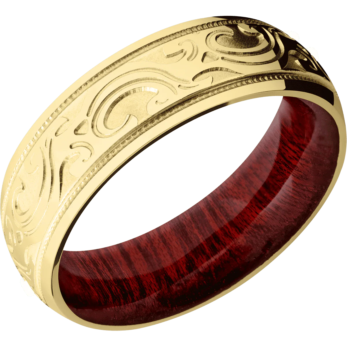14K Yellow Gold + Polish Finish + Blood Wood - Image 2