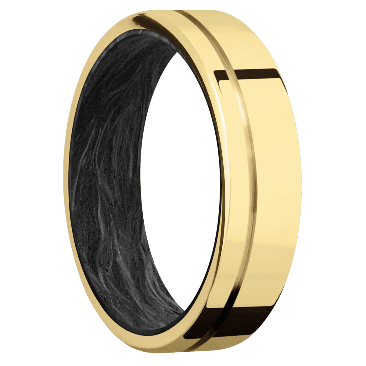 14K Yellow Gold + Polish , Polish Finish + Forged Carbon Fiber