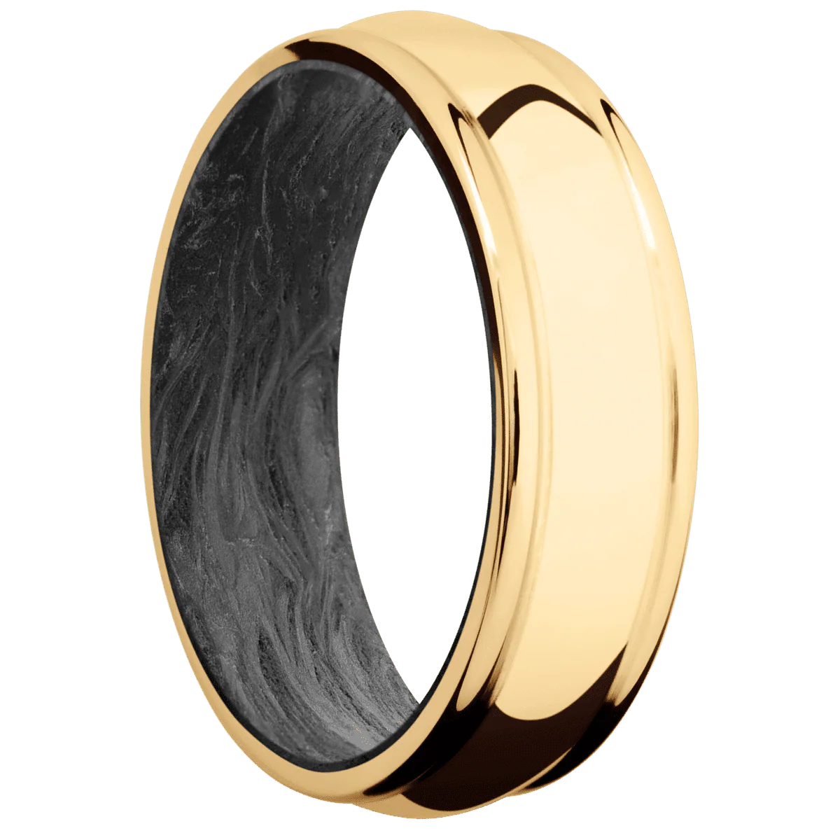 14K Yellow Gold + Polish , Polish Finish + Forged Carbon Fiber