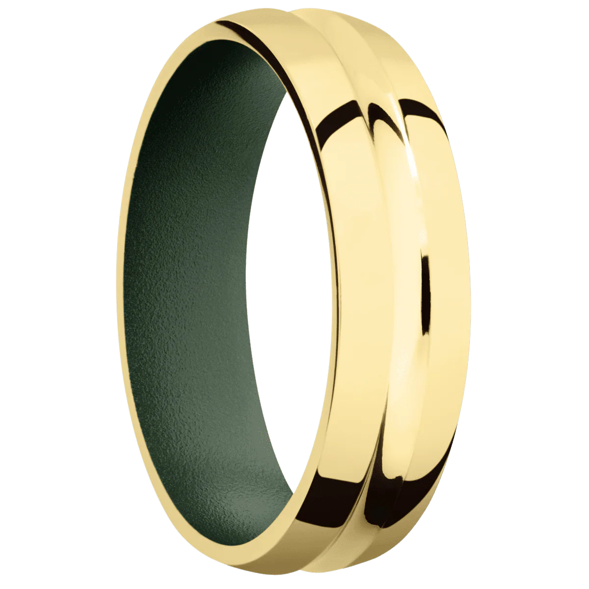 14K Yellow Gold + Polish , Polish Finish + Highland Green