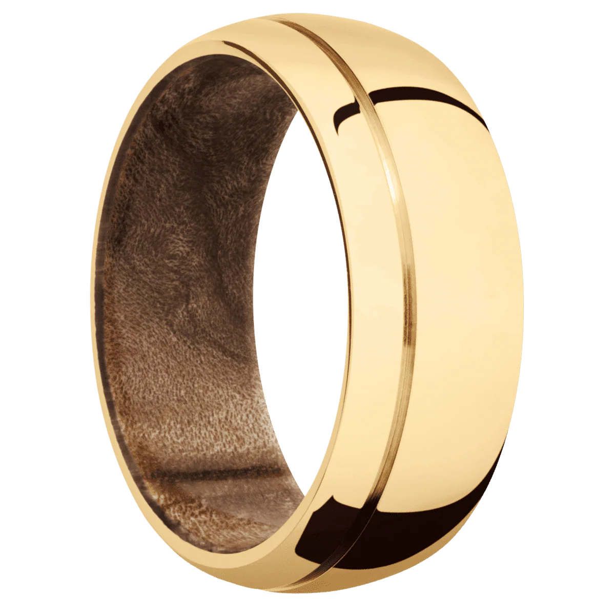 14K Yellow Gold + Polish , Polish Finish + Maple Burl