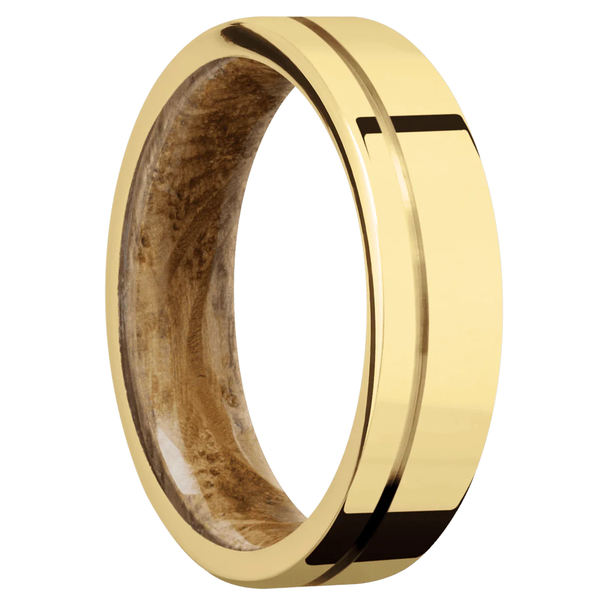 14K Yellow Gold + Polish , Polish Finish + Whiskey Barrel