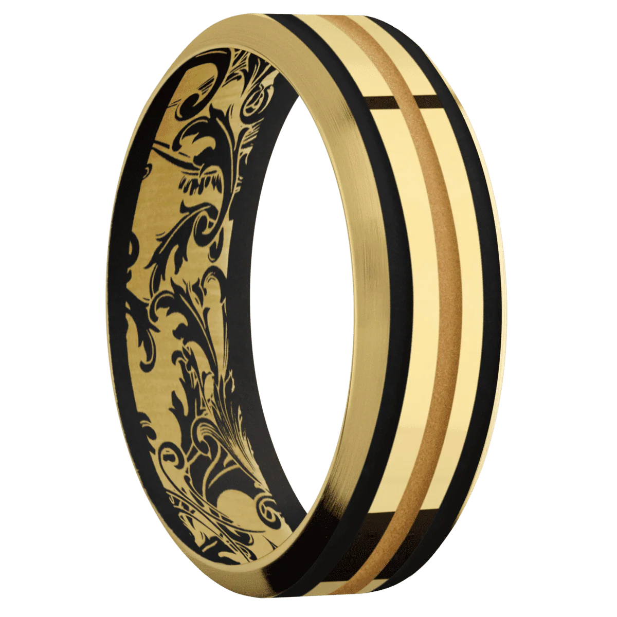 14K Yellow Gold + Polish , Satin Finish + Black