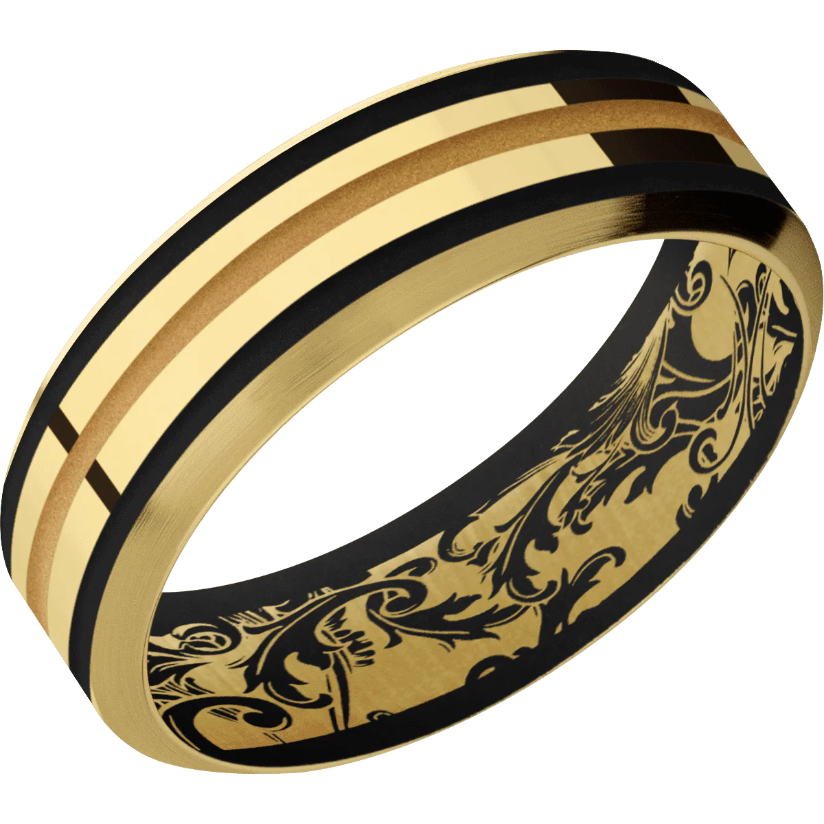 14K Yellow Gold + Polish , Satin Finish + Black - Image 2