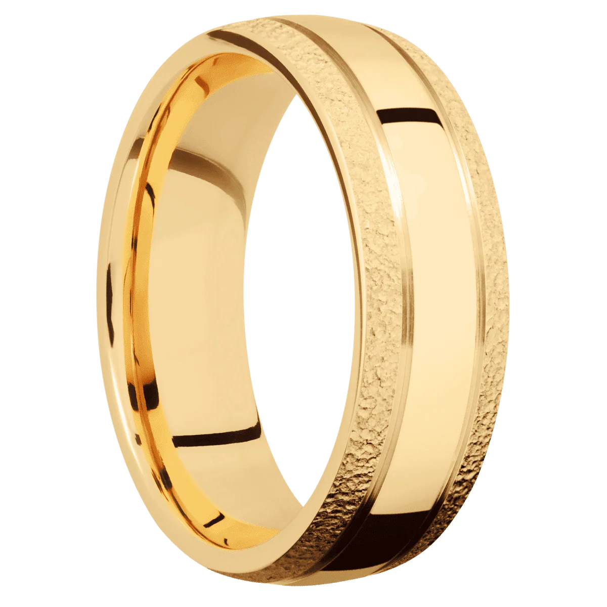 14K Yellow Gold + Polish , Stipple Finish