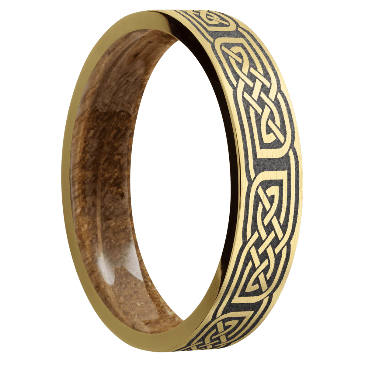 14K Yellow Gold + Satin Finish + Whiskey Barrel
