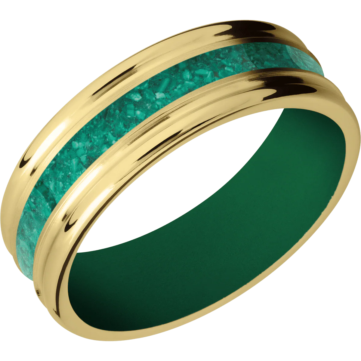 14K Yellow Gold + Satin , Polish Finish + Green - Image 2