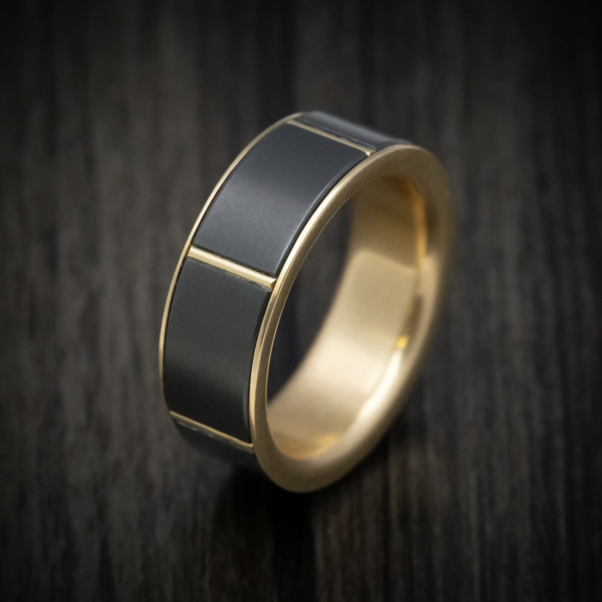 14K Yellow Gold Spinner Ring with Black Zirconium Inlay - Image 3