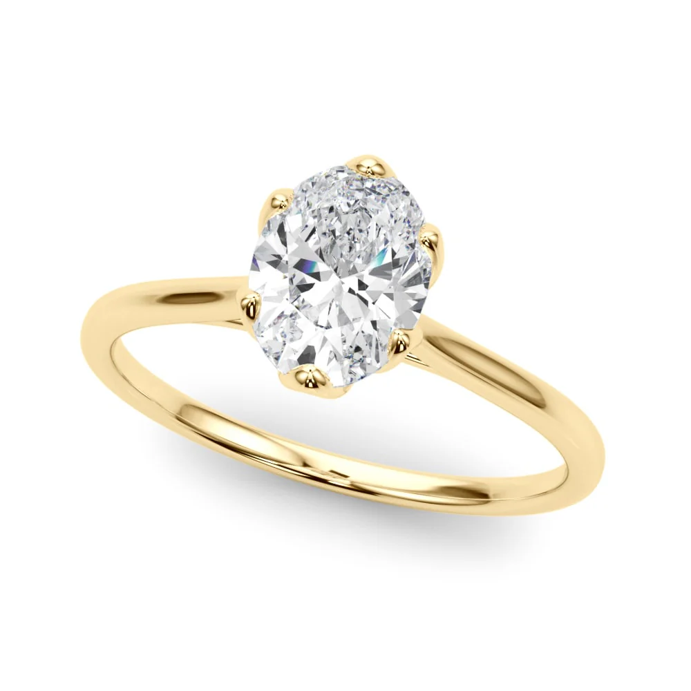 14K Yellow Gold Tulip Solitaire Oval Diamond Engagement Ring