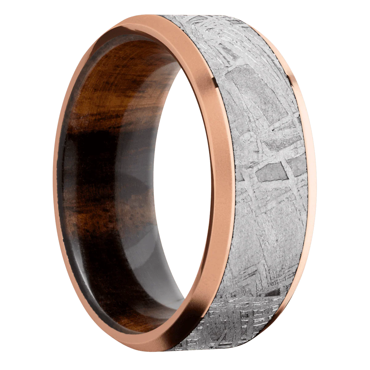 18K Rose Gold + Polish , Bead Finish + Desert Iron Wood
