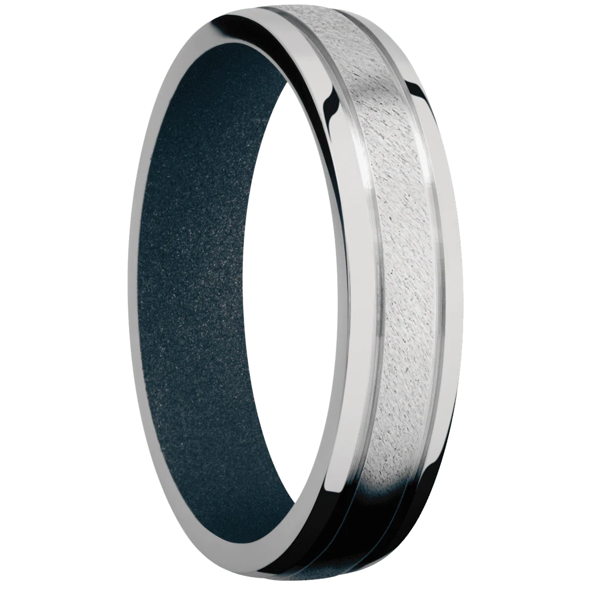 18K White Gold + Anglestone , Polish Finish + Blue Titanium