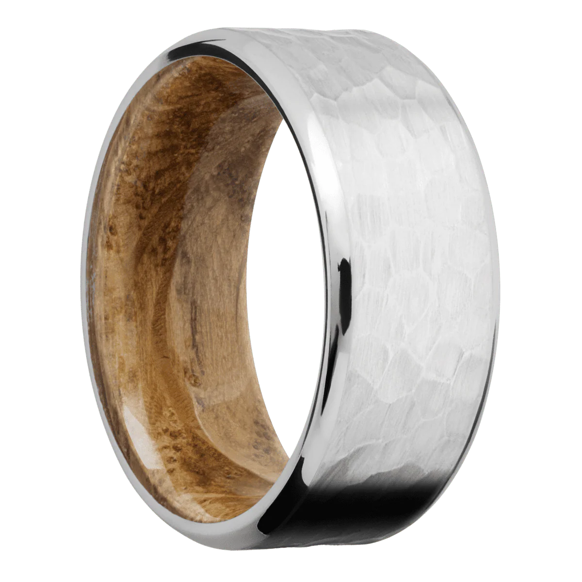 18K White Gold + Hammer , Polish Finish + Whiskey Barrel