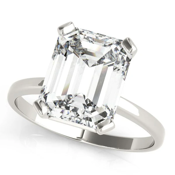 18K White Gold Solitaire Emerald Cut Diamond Engagement Ring