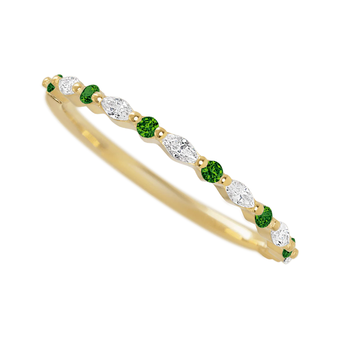 18K Yellow Gold band with alternating 7 Round Green Diamond and 6 Marquise Lab Grown Diamond having TCW-.28 - Image 3