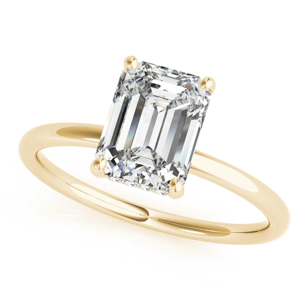 18K Yellow Gold Emerald Cut Diamond Engagement Ring