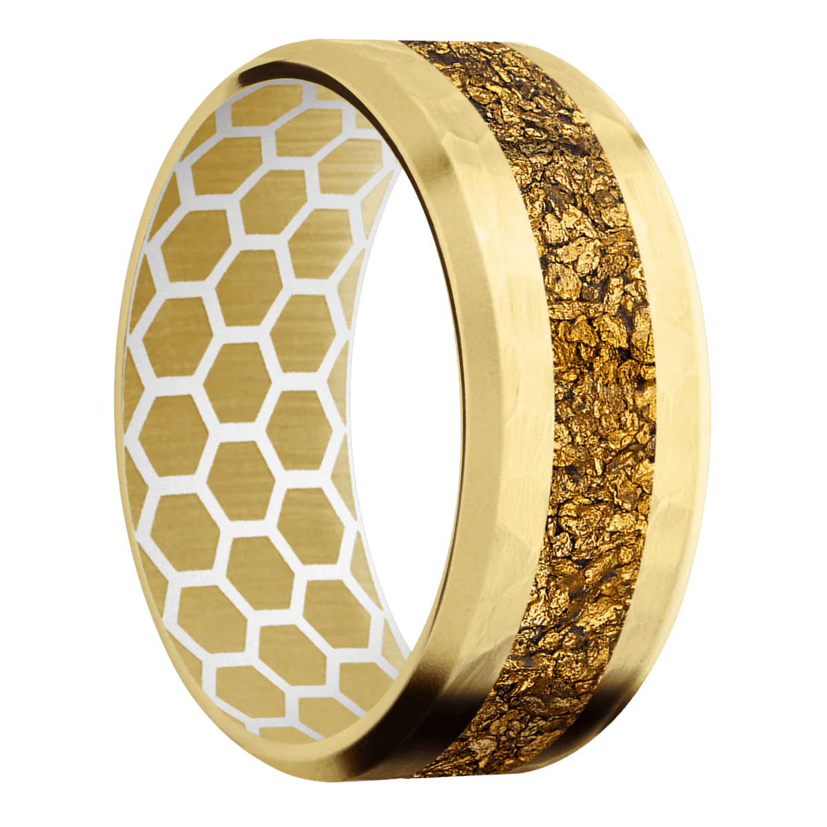 18K Yellow Gold + Hammer , Bead Finish + White