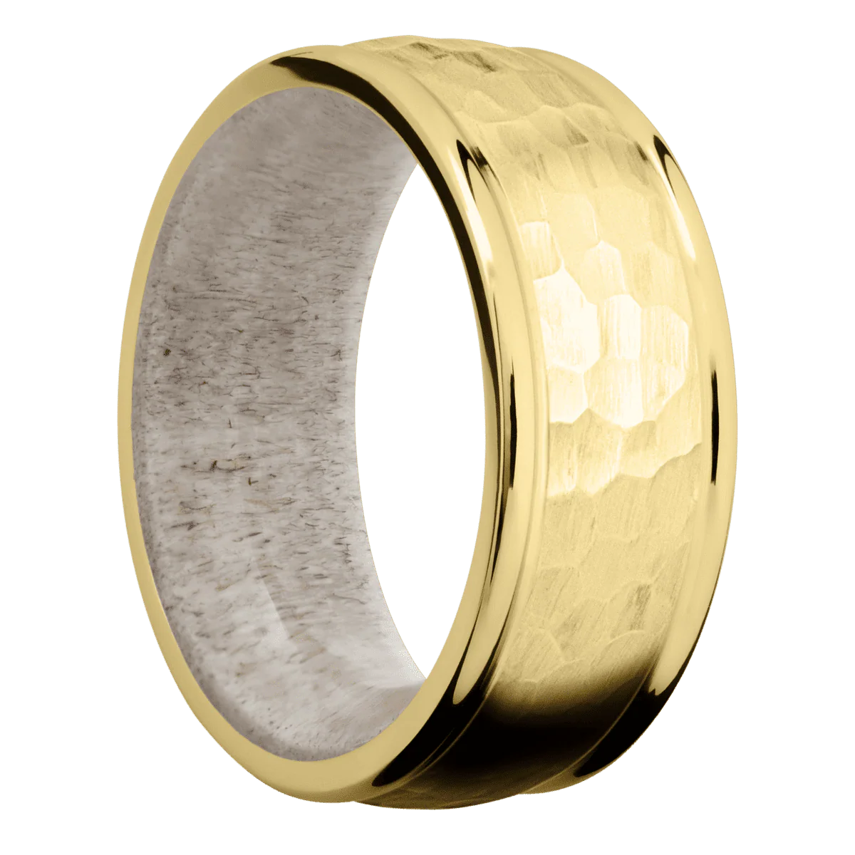 18K Yellow Gold + Hammer , Polish Finish + Antler