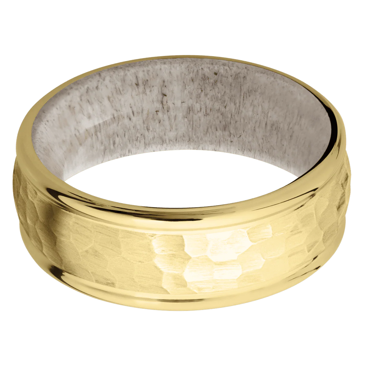 18K Yellow Gold + Hammer , Polish Finish + Antler - Image 3