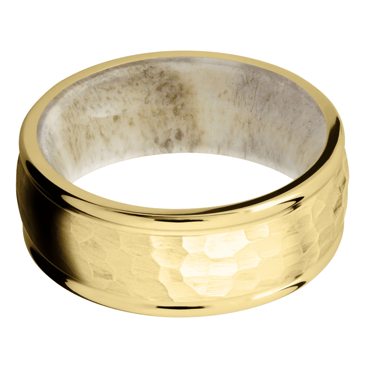 18K Yellow Gold + Hammer , Polish Finish + Antler - Image 3