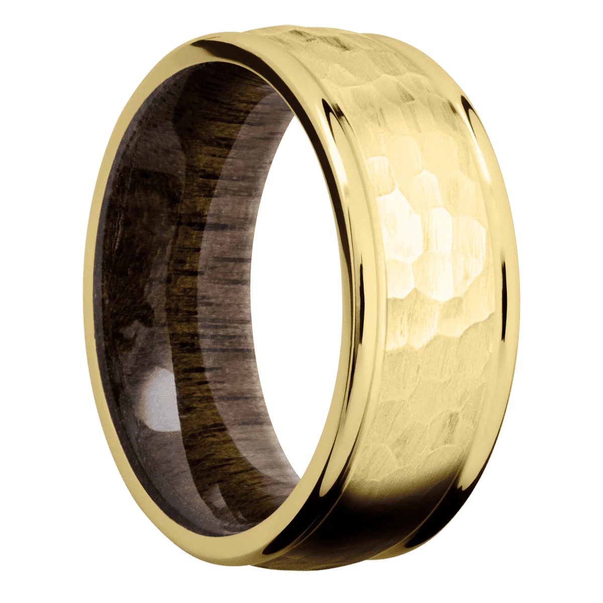 18K Yellow Gold + Hammer , Polish Finish + Walnut